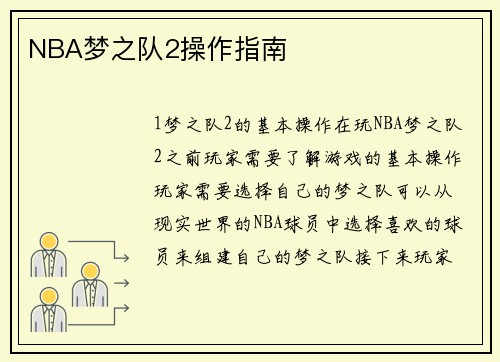 NBA梦之队2操作指南