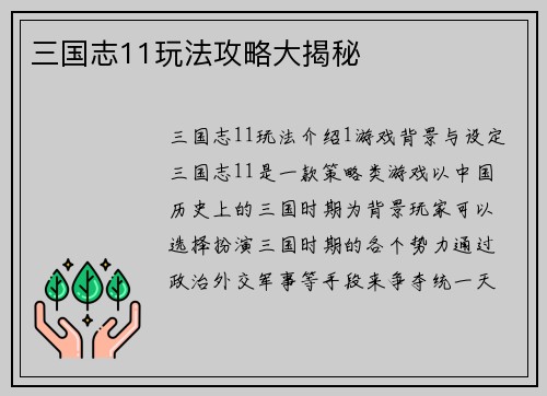 三国志11玩法攻略大揭秘